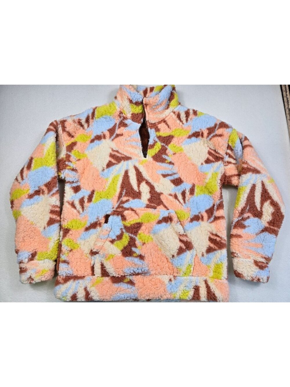Roxy Womens Pullover Sherpa Fleece Sweater Jacket M Abstract Surf Beach